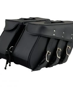Riding Gear Milwaukee Leather SH55103ZB Zip Off Black Plain PVC Three Strap Motorcycle Saddlebags