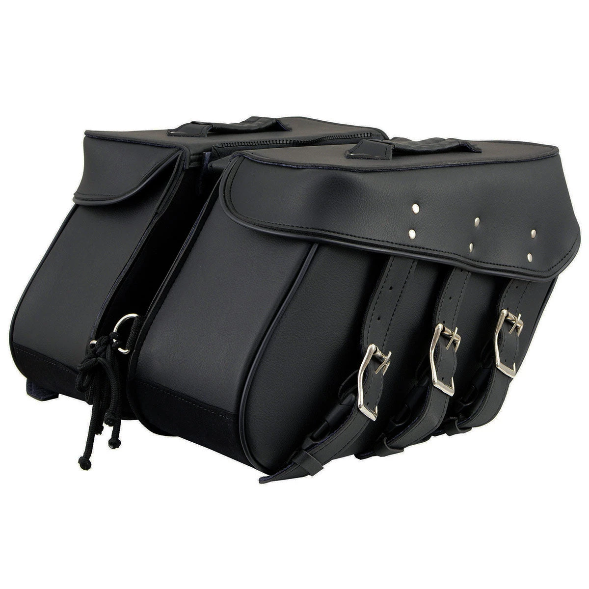 Riding Gear Milwaukee Leather SH55103ZB Zip Off Black Plain PVC Three Strap Motorcycle Saddlebags