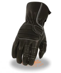 Milwaukee Leather SH607 Men's Black Leather Thermal Lined Padded Back Racing Gloves With Reflective Piping