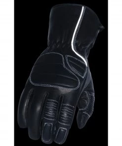 Milwaukee Leather SH607 Men's Black Leather Thermal Lined Padded Back Racing Gloves With Reflective Piping
