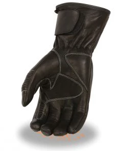 Milwaukee Leather SH607 Men's Black Leather Thermal Lined Padded Back Racing Gloves With Reflective Piping