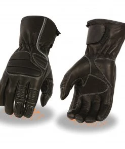 Milwaukee Leather SH607 Men's Black Leather Thermal Lined Padded Back Racing Gloves With Reflective Piping