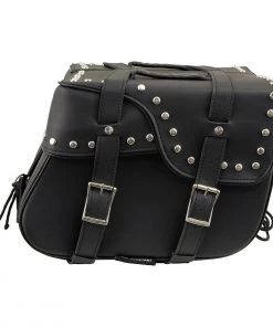 Riding Gear Xelement XH645ZB Black 2-Strap PVC Zip Off Throw Over Motorcycle Saddlebags With Chrome Studs