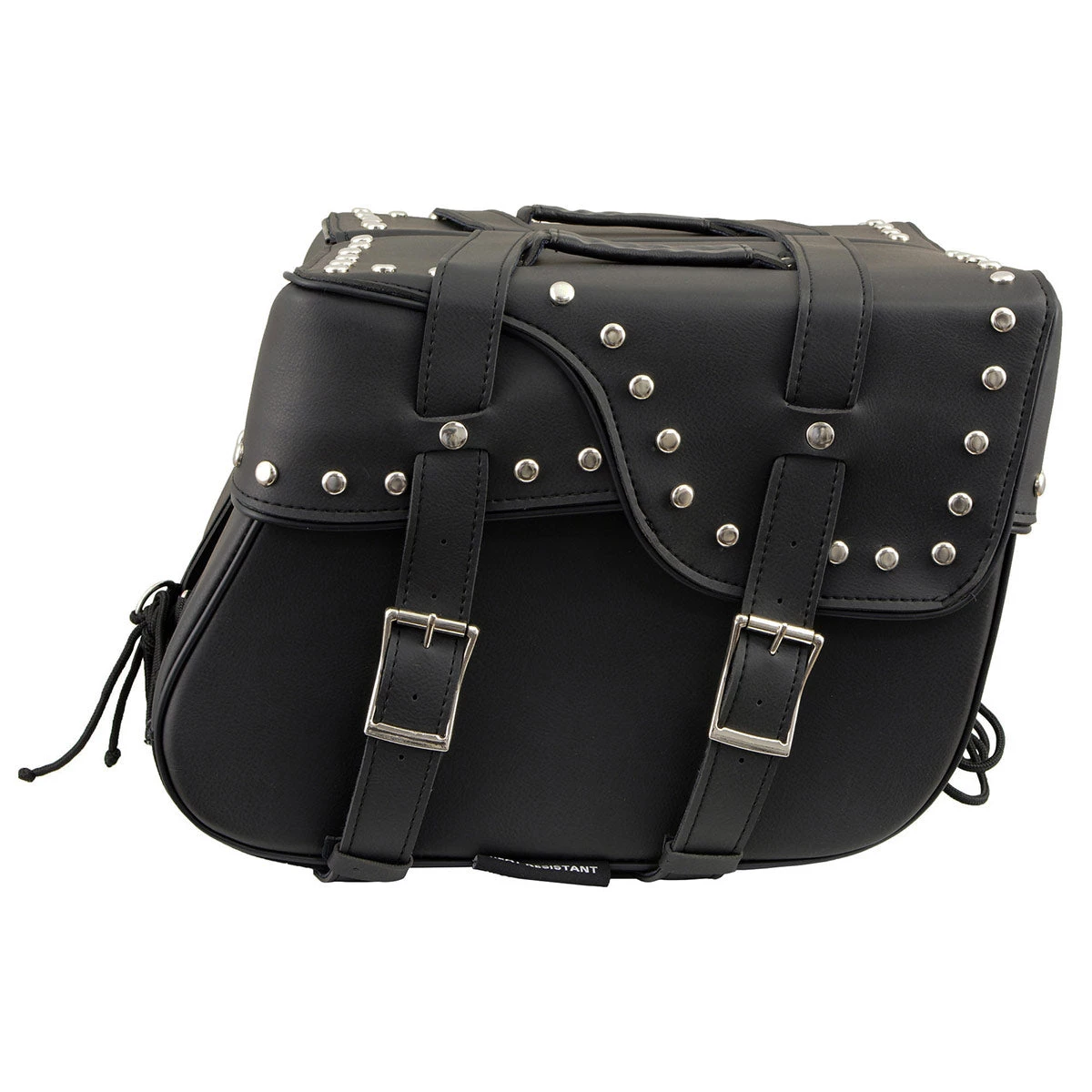Riding Gear Xelement XH645ZB Black 2-Strap PVC Zip Off Throw Over Motorcycle Saddlebags With Chrome Studs