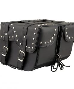 Milwaukee Leather SH645ZB Black 2-Strap PVC Zip Off Throw Over Motorcycle Saddlebags With Chrome Studs Riding Gear