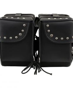 Riding Gear Xelement XH645ZB Black 2-Strap PVC Zip Off Throw Over Motorcycle Saddlebags With Chrome Studs
