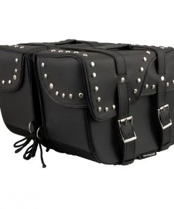 Riding Gear Xelement XH645ZB Black 2-Strap PVC Zip Off Throw Over Motorcycle Saddlebags With Chrome Studs