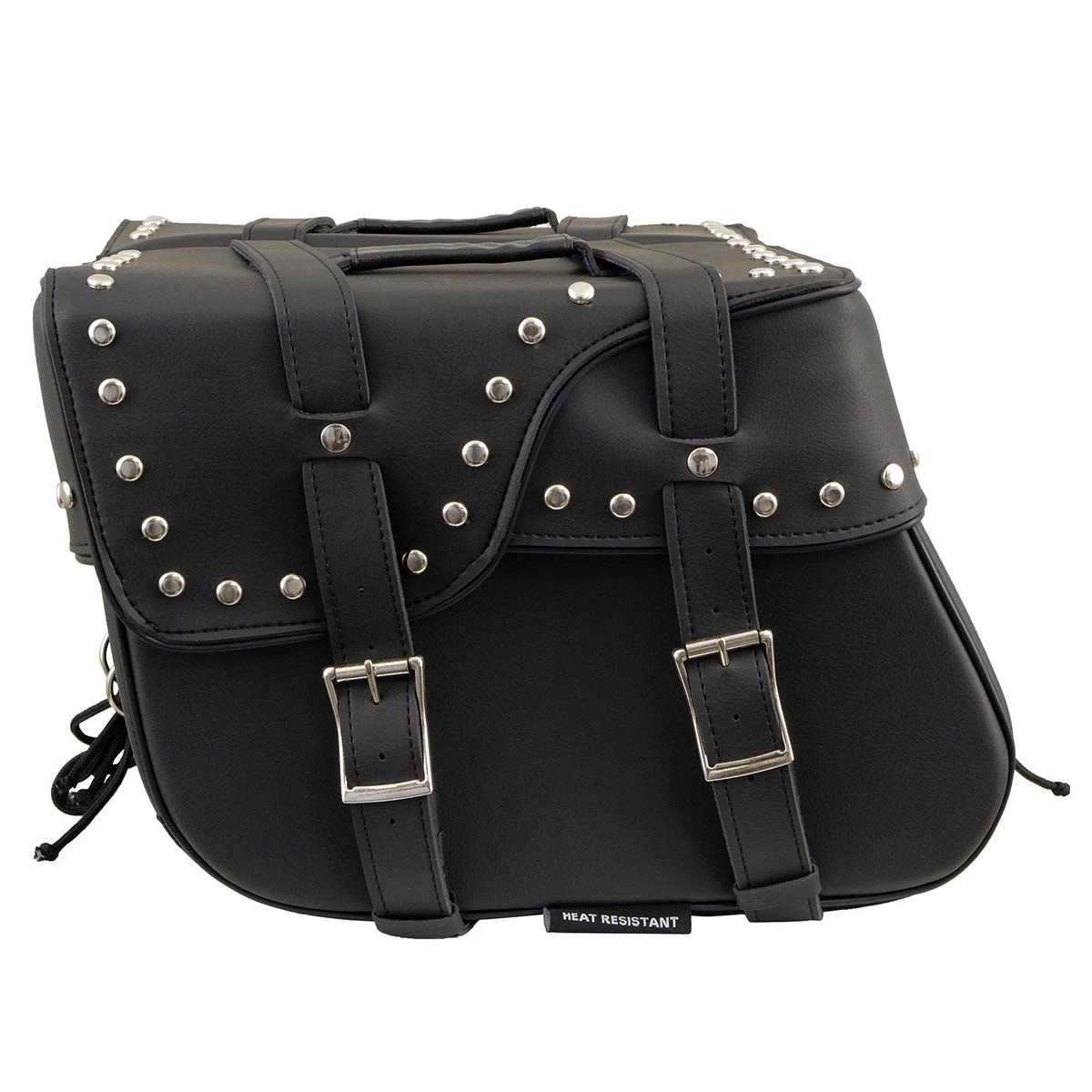 Riding Gear Xelement XH645ZB Black 2-Strap PVC Zip Off Throw Over Motorcycle Saddlebags With Chrome Studs