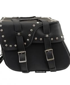 Milwaukee Leather SH645ZB Black 2-Strap PVC Zip Off Throw Over Motorcycle Saddlebags With Chrome Studs Riding Gear