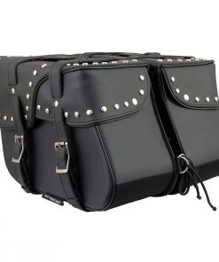 Milwaukee Leather SH645ZB Black 2-Strap PVC Zip Off Throw Over Motorcycle Saddlebags With Chrome Studs Riding Gear