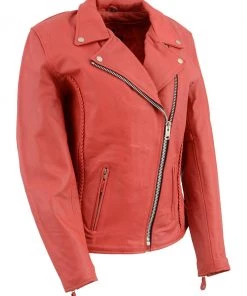 Milwaukee Leather Leather King SH7013 Ladies'Braided' Red Leather Jacket