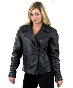 Milwaukee Leather SH7023 Ladies 'Braided' Black Leather Jacket With Studs