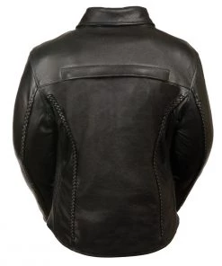 Milwaukee Leather Leather King SH7093 Ladies Black Leather Braided Jacket With Shirt Style Collar