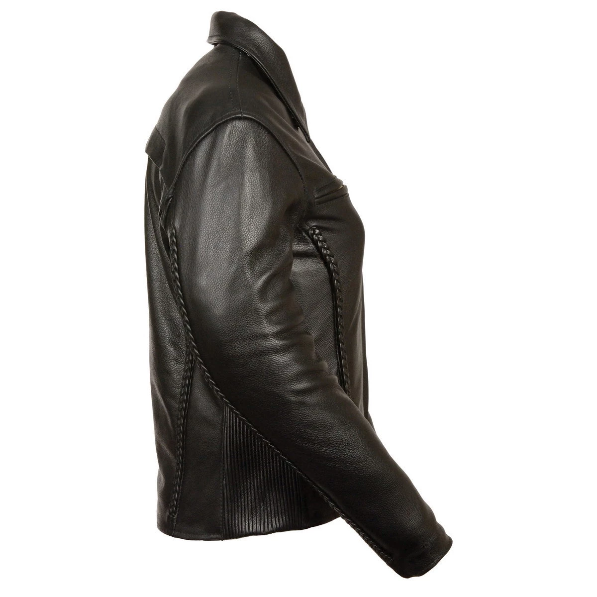 Milwaukee Leather Leather King SH7093 Ladies Black Leather Braided Jacket With Shirt Style Collar