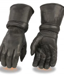 Xelement XG710 Men's Black Leather Gauntlet Gloves With Gel Palm Riding Gear