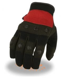 Milwaukee Leather SH76102 Men's Black And Red Textile Motorcycle Gloves
