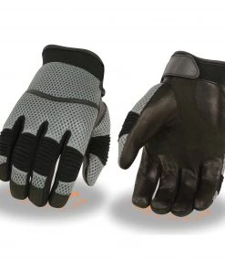 Milwaukee Leather SH791 Men's Black With Grey Mesh And Leather Racing Gloves Riding Gear
