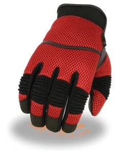 Xelement XG791 Men's Black And Red Mesh And Leather Racing Gloves Riding Gear