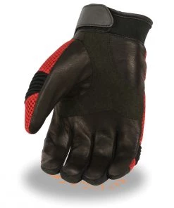 Xelement XG791 Men's Black And Red Mesh And Leather Racing Gloves Riding Gear