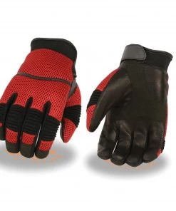 Xelement XG791 Men's Black And Red Mesh And Leather Racing Gloves Riding Gear