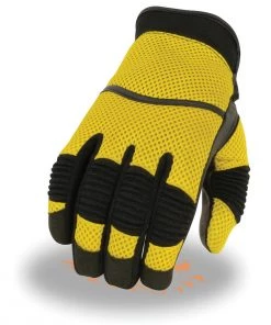Riding Gear Milwaukee Leather SH791 Men's Black And Yellow Mesh And Leather Racing Gloves