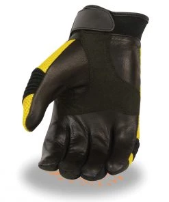 Riding Gear Milwaukee Leather SH791 Men's Black And Yellow Mesh And Leather Racing Gloves