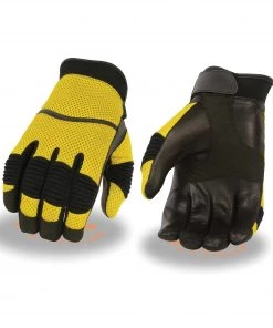 Riding Gear Milwaukee Leather SH791 Men's Black And Yellow Mesh And Leather Racing Gloves