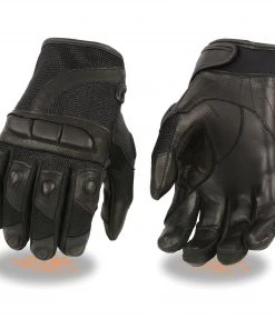 Milwaukee Leather SH802 Ladies Black Leather And Mesh Racing Gloves With Padding