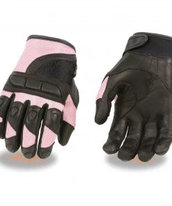 Milwaukee Leather SH802 Ladies Black And Pink Leather With Mesh Combo Racing Gloves Riding Gear