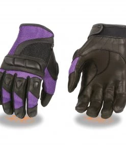Riding Gear Milwaukee Leather SH802 Ladies Black And Purple Leather With Mesh Combo Racing Gloves