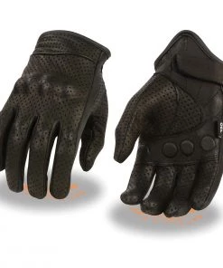 Riding Gear Milwaukee Leather SH810 Men's Black Perforated Leather Gloves With Knuckle Protection