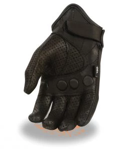 Riding Gear Milwaukee Leather SH810 Men's Black Perforated Leather Gloves With Knuckle Protection