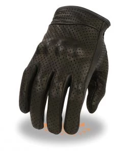 Riding Gear Milwaukee Leather SH810 Men's Black Perforated Leather Gloves With Knuckle Protection