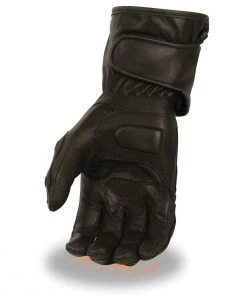 Riding Gear Milwaukee Leather SH813 Men's Black Leather Waterproof Gauntlet Gloves With Padded Panels