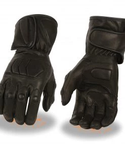 Riding Gear Milwaukee Leather SH813 Men's Black Leather Waterproof Gauntlet Gloves With Padded Panels