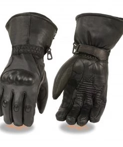 Milwaukee Leather SH815 Men's Black Leather Waterproof Gauntlet Gloves With Hard Knuckles Riding Gear
