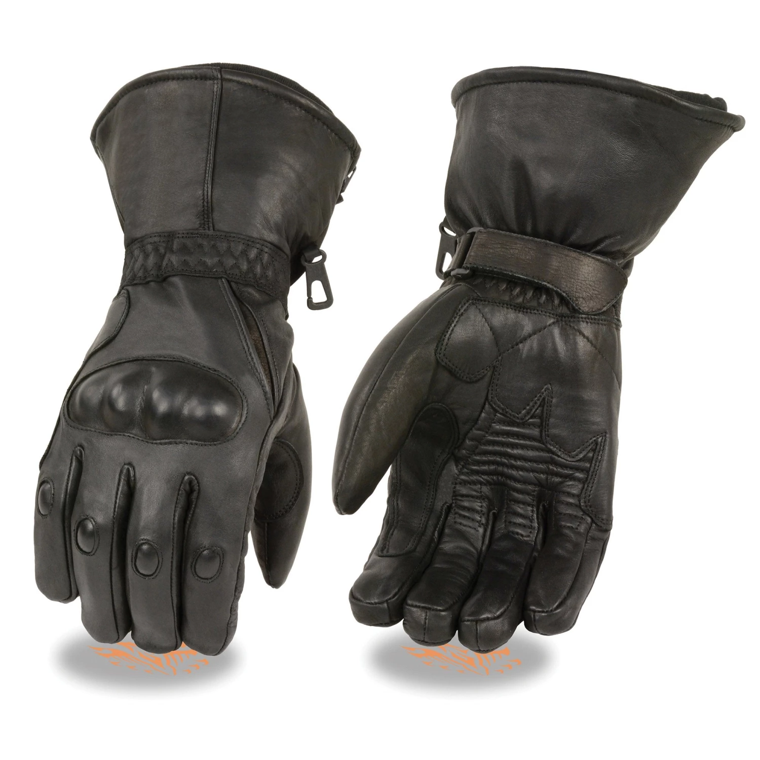 Milwaukee Leather SH815 Men's Black Leather Waterproof Gauntlet Gloves With Hard Knuckles Riding Gear