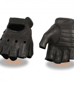 Milwaukee Leather SH851 Men's Black Deerskin Fingerless Gloves With Gel Palm