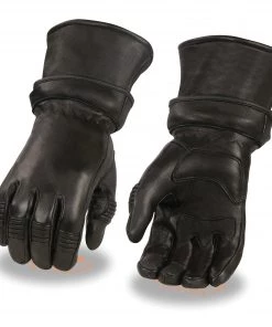 Milwaukee Leather SH852 Men's Black Deerskin Gauntlet Gloves With Gel Palm Riding Gear