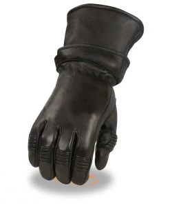 Milwaukee Leather SH852 Men's Black Deerskin Gauntlet Gloves With Gel Palm Riding Gear