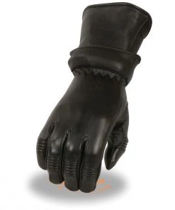 Milwaukee Leather SH870 Ladies Black Deerskin Gauntlet Gloves With Gel Palm Riding Gear