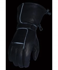 Milwaukee Leather SH873 Men's Black Leather Waterproof Gel Palm Gauntlet Gloves Riding Gear