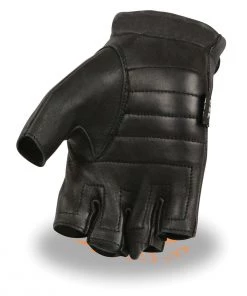 Milwaukee Leather SH878 Men's Black Welted Deerskin Fingerless Gloves With Gel Palm