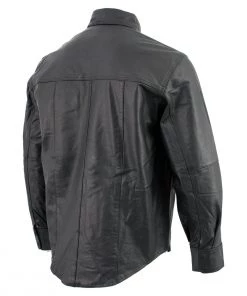 Milwaukee Leather Conceal Carry Leather King SH908 Men's Black Button-Down Lambskin Leather Shirt