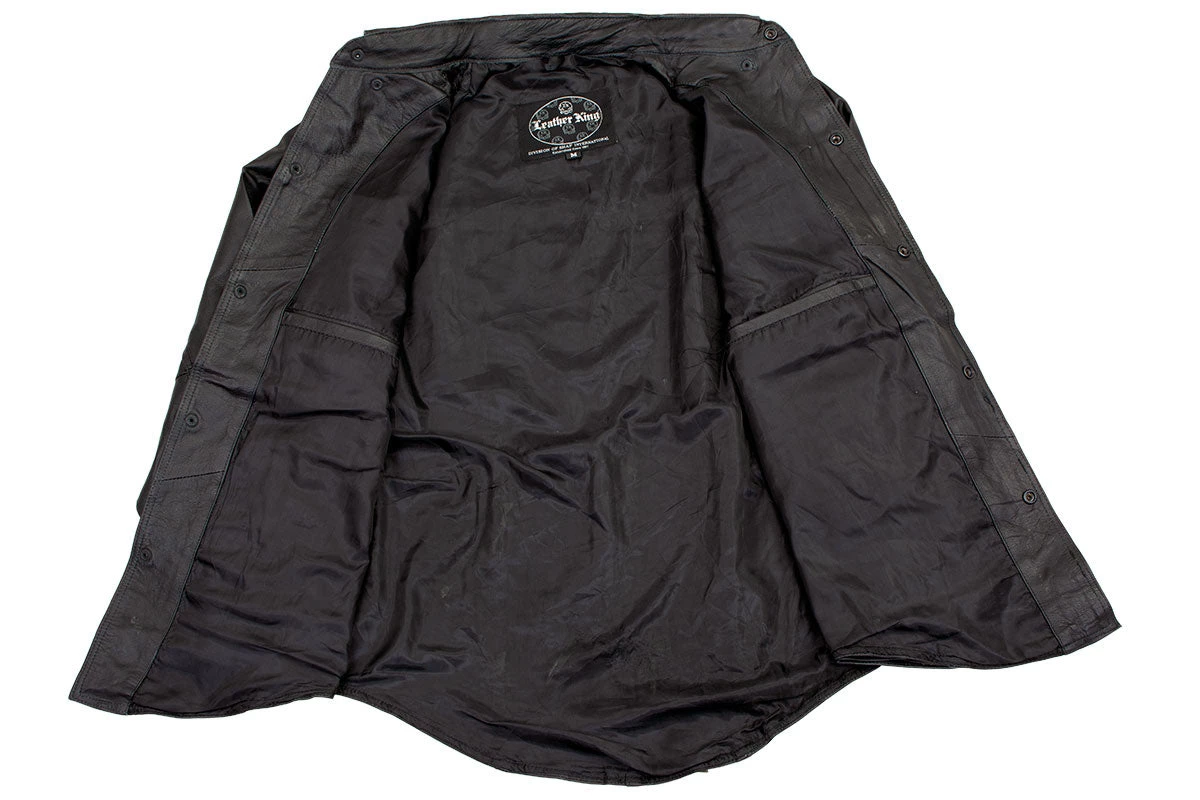 Milwaukee Leather Conceal Carry Leather King SH908 Men's Black Button-Down Lambskin Leather Shirt