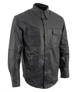 Milwaukee Leather Conceal Carry Leather King SH908 Men's Black Button-Down Lambskin Leather Shirt