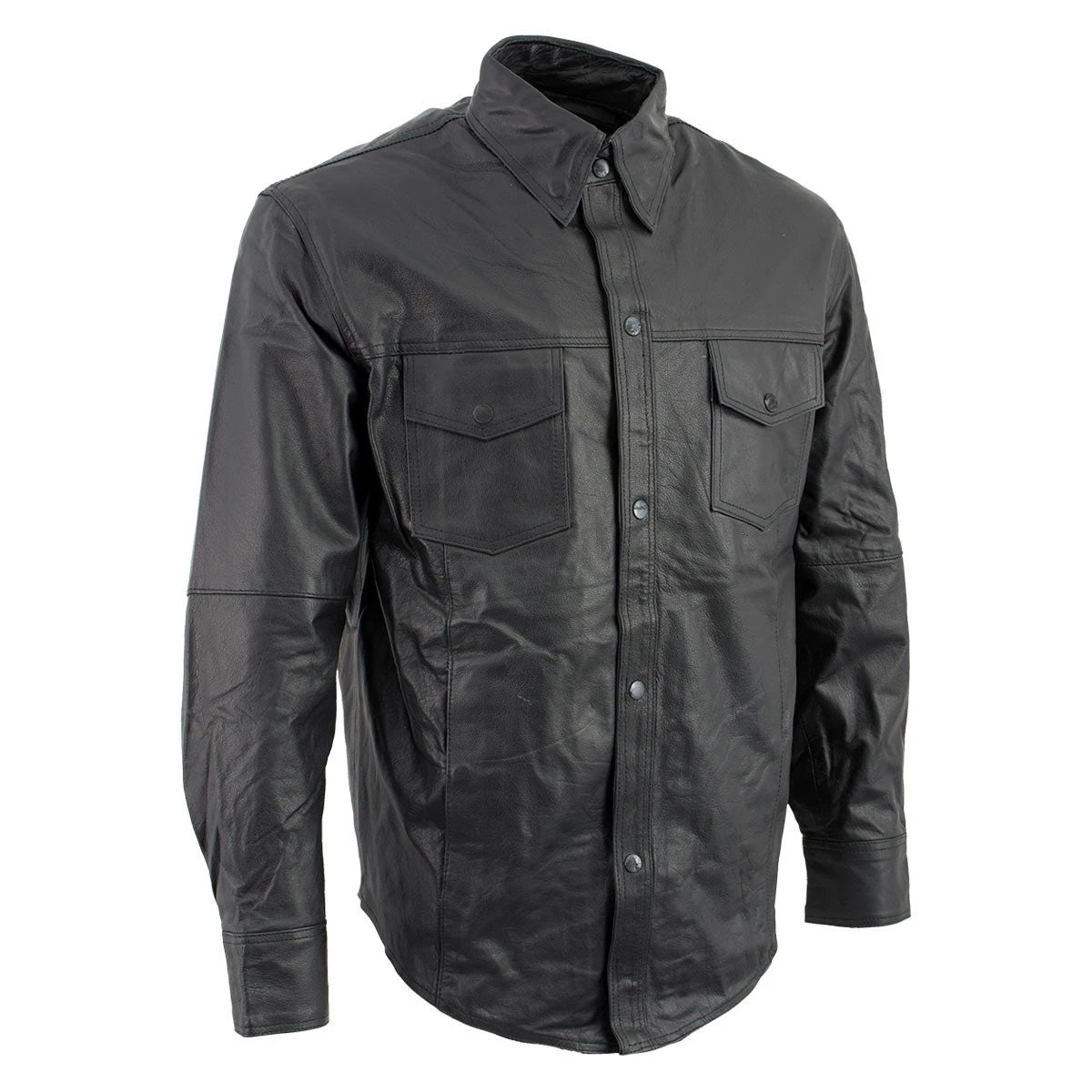 Milwaukee Leather Conceal Carry Leather King SH908 Men's Black Button-Down Lambskin Leather Shirt