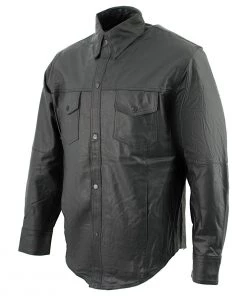 Milwaukee Leather Conceal Carry Leather King SH908 Men's Black Button-Down Lambskin Leather Shirt