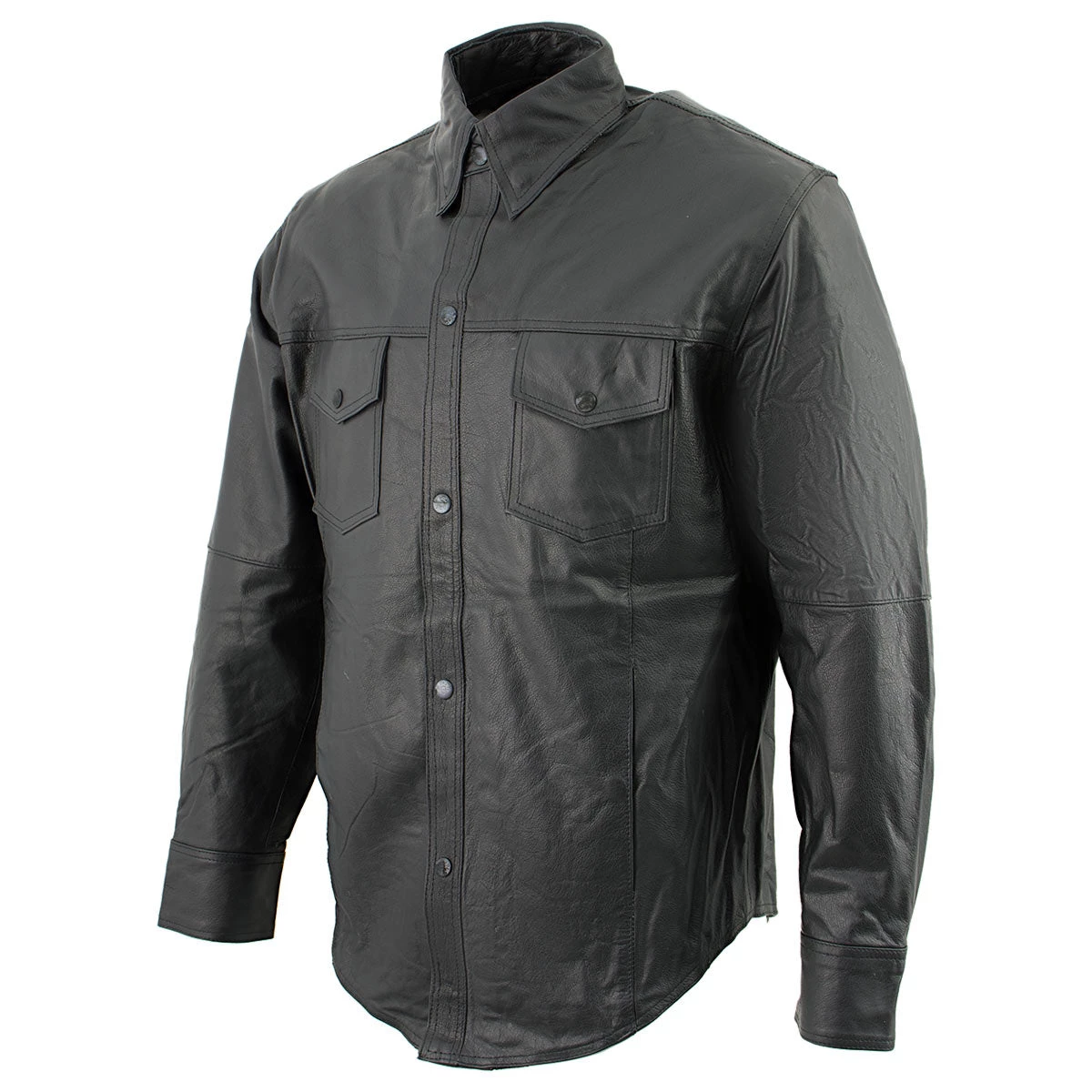 Milwaukee Leather Conceal Carry Leather King SH908 Men's Black Button-Down Lambskin Leather Shirt
