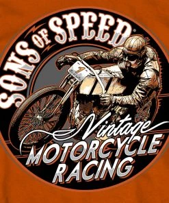 Riding Gear Hot Leathers SOM1002 Men's Official Sons Of Speed Vintage Motorcycle Racing Texas Orange T-Shirt